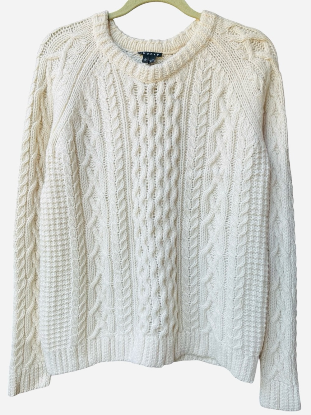 Theory Wool Ivory Fisherman Crew Sweater L